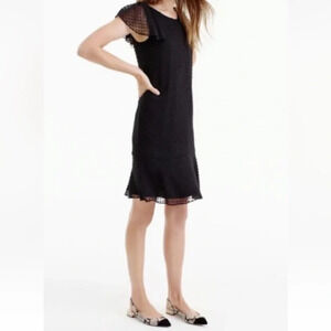 J. Crew Black Swiss‎ Dot Flutter Sleeve Silk Chiffon Dress Womens Size 6 (774)